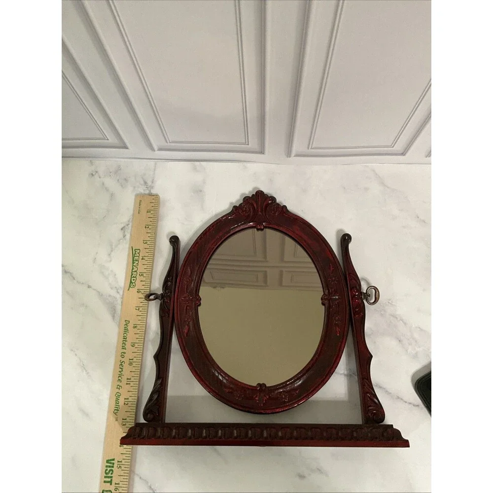 Victorian Ornate Oval Swivel Standing Mirror Vanity Display. 14”H x 13.25”L